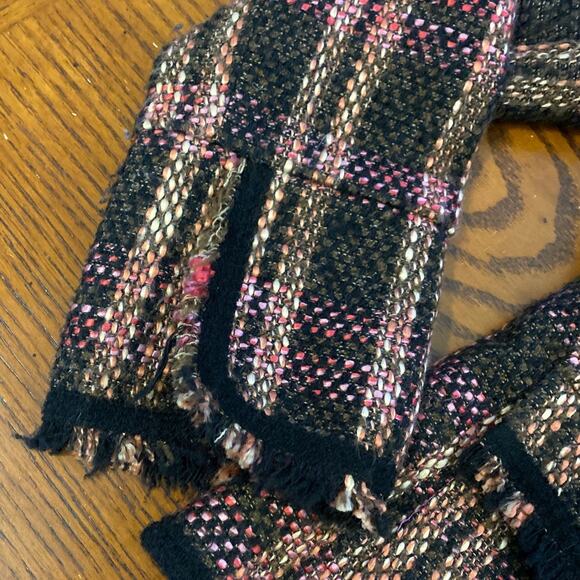 VINTAGE Womens Size 12 Plaid Tweed Blazer Top Fringe Tartan Fundamental Things - Picture 3 of 12